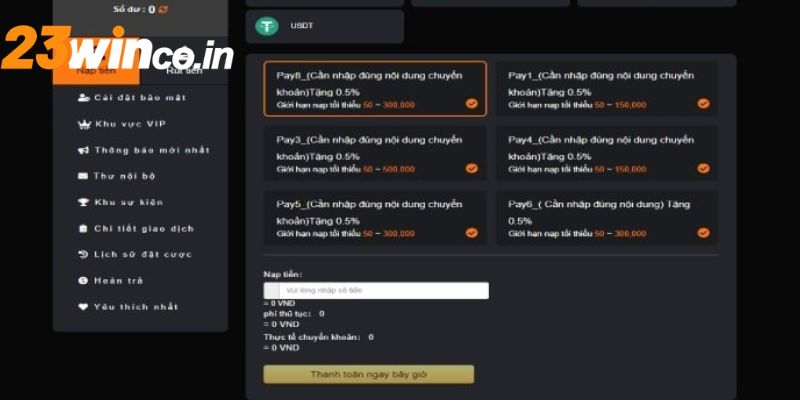 Hoàn tất thủ tục nạp tiền 23WIN nhanh chóng cho người chơi